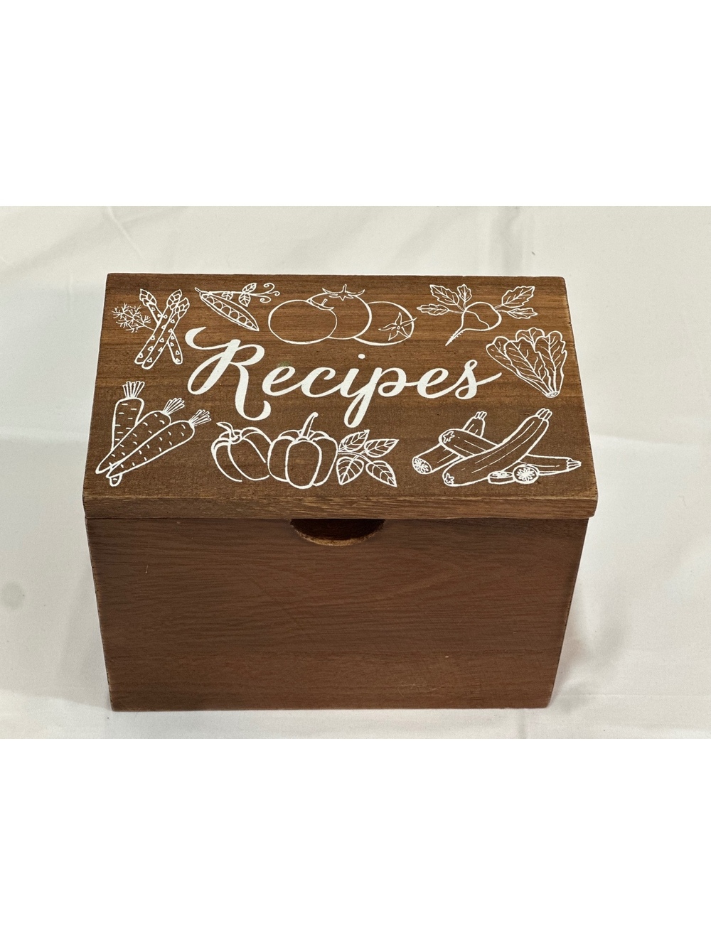 Eccolo Wooden Recipe Box with Vegetable Design and Hinged Lid